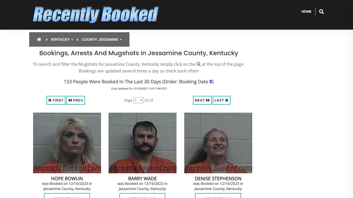 Bookings, Arrests and Mugshots in Jessamine County, Kentucky